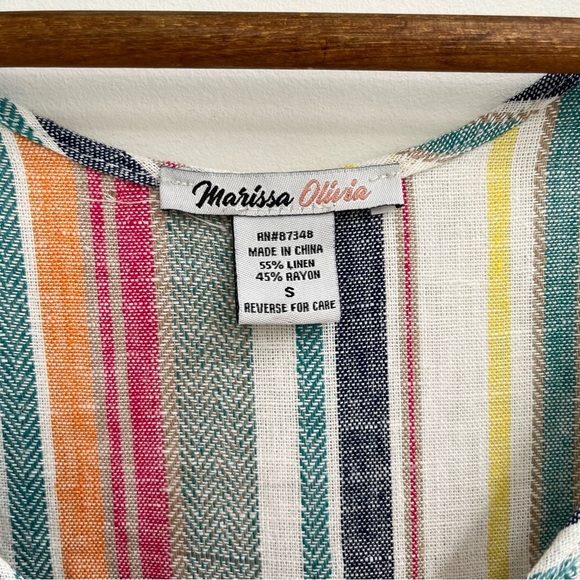 Marissa Olivia linen rayon blend sleeveless striped tiered midi dress small - Picture 7 of 7